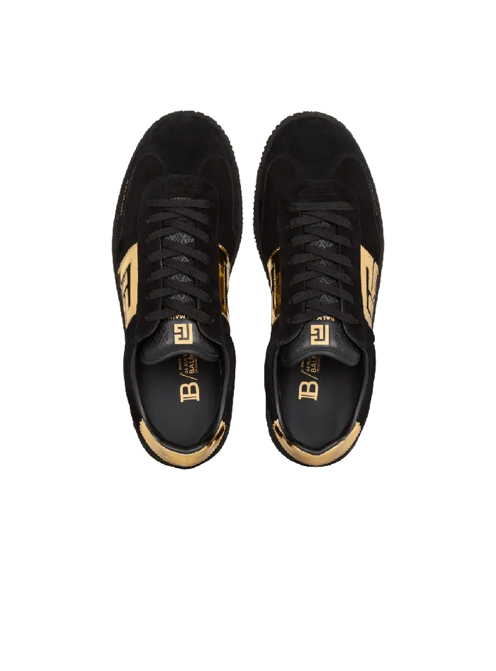 Balmain Sneakers Men Swan Suede And Patent Leather Sneakers Black