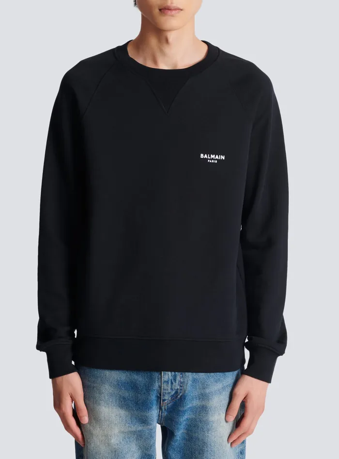 Balmain Sweatshirts Men Paris Flocked Sweatshirt Black