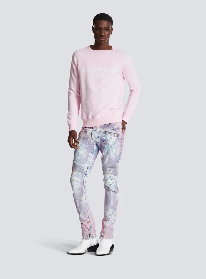 Balmain Sweatshirts Men Paris Printed Sweatshirt Pink