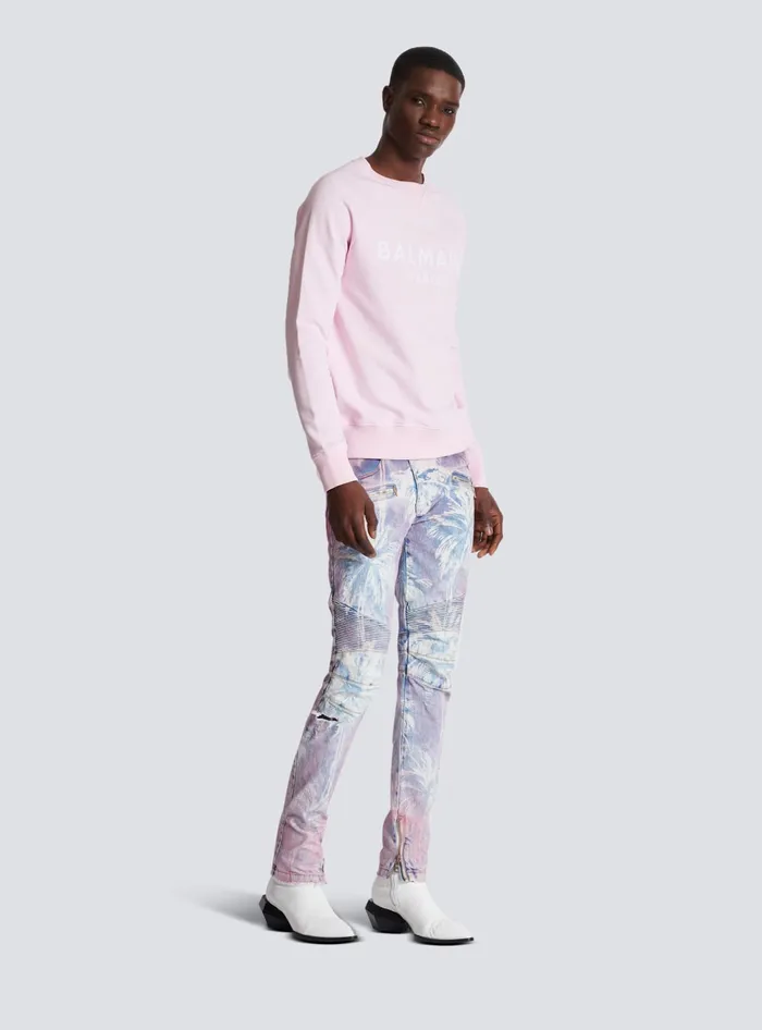Balmain Sweatshirts Men Paris Printed Sweatshirt Pink