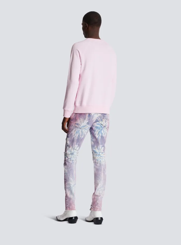 Balmain Sweatshirts Men Paris Printed Sweatshirt Pink