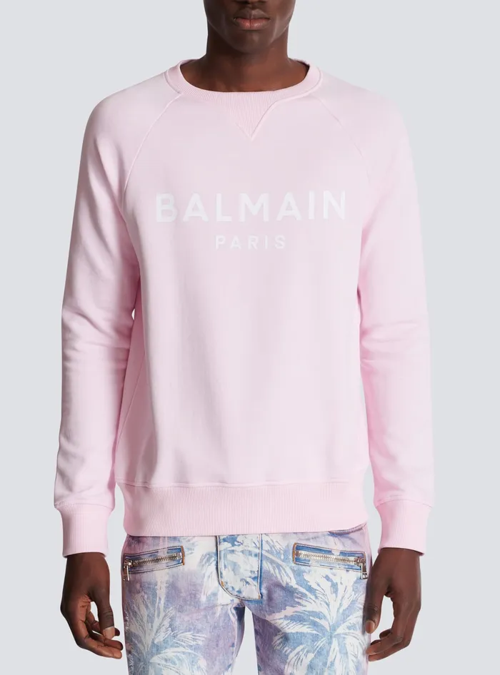 Balmain Sweatshirts Men Paris Printed Sweatshirt Pink