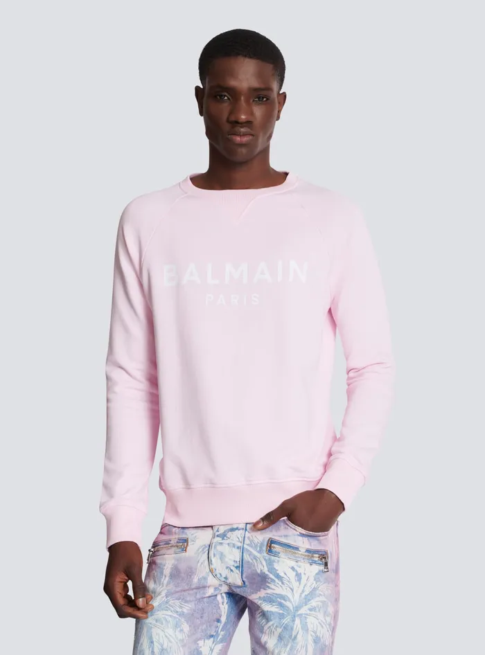 Balmain Sweatshirts Men Paris Printed Sweatshirt Pink