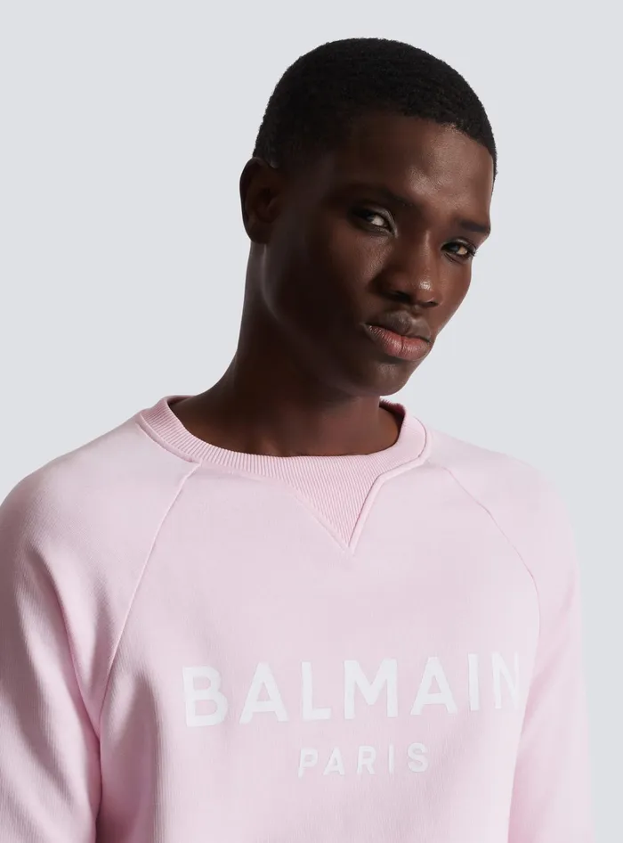 Balmain Sweatshirts Men Paris Printed Sweatshirt Pink