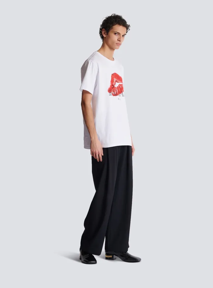 Balmain TShirts Men Relaxed Tshirt With Kiss Print White
