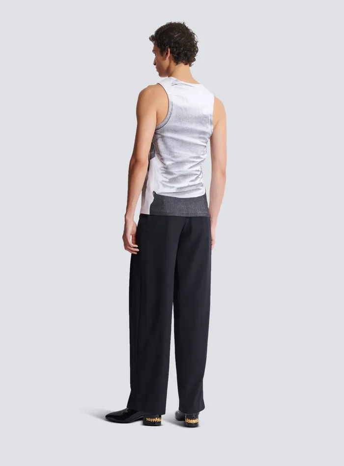 Balmain TShirts Men Ribbed Tank Top With Tie Print White