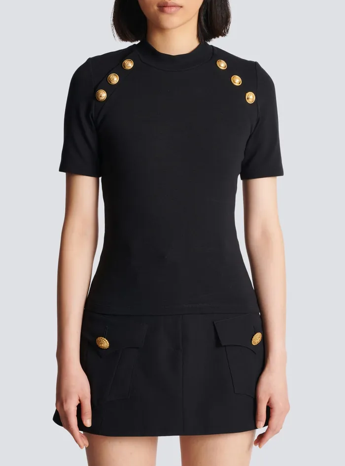 Balmain TShirts Women 6button Knit Tshirt Black