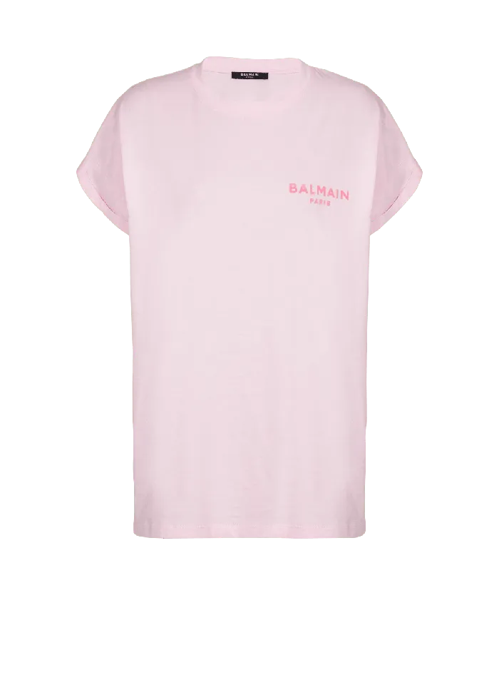 Balmain TShirts Women Tshirt With Flocked Paris Logo Pink