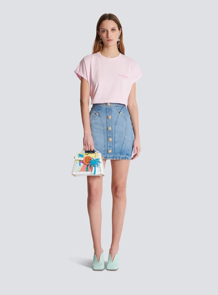 Balmain TShirts Women Tshirt With Flocked Paris Logo Pink