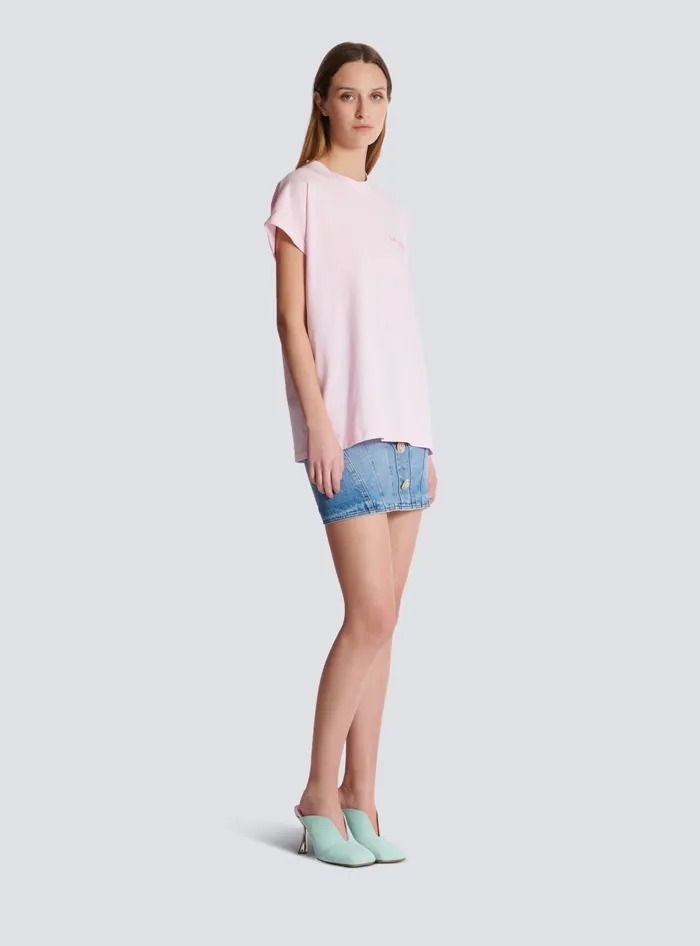 Balmain TShirts Women Tshirt With Flocked Paris Logo Pink