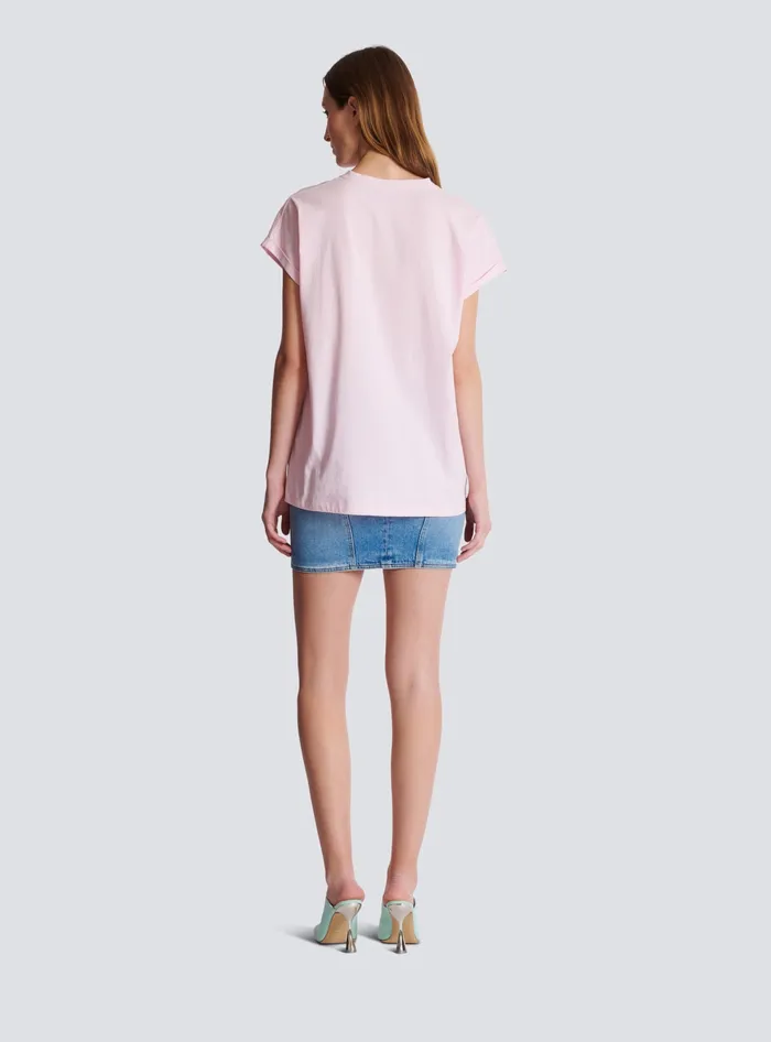Balmain TShirts Women Tshirt With Flocked Paris Logo Pink
