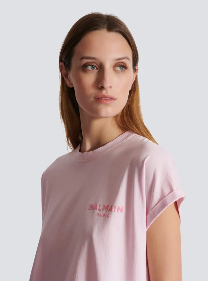 Balmain TShirts Women Tshirt With Flocked Paris Logo Pink