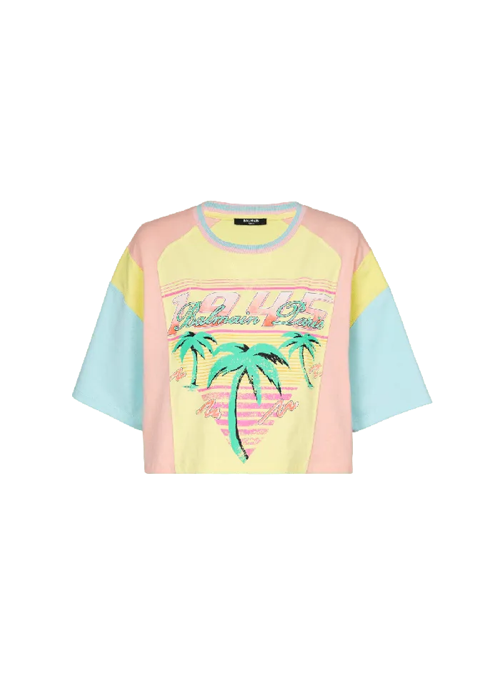 Balmain TShirts Women Tshirt With Palm Tree Signature Print Multicolor