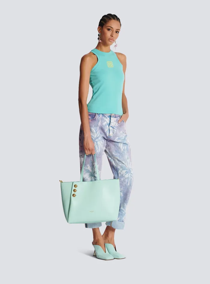 Balmain Tote Bags Women Emblegraveme Grained Calfskin Tote Bag Blue