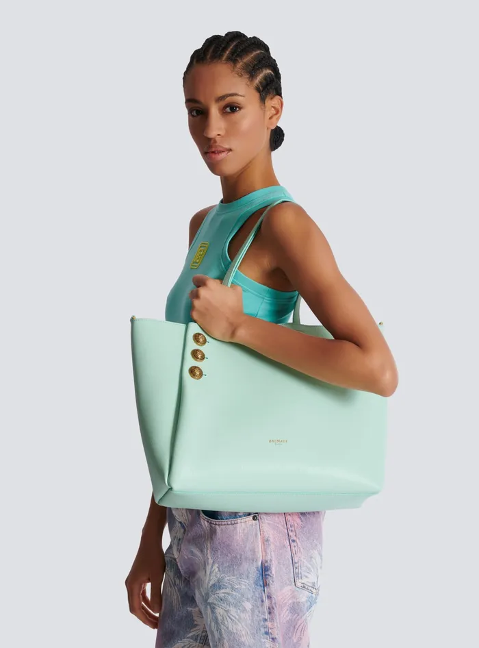 Balmain Tote Bags Women Emblegraveme Grained Calfskin Tote Bag Blue
