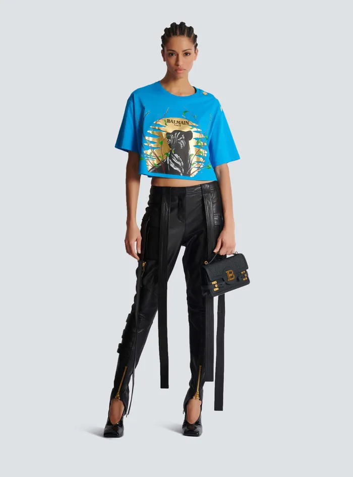 Balmain Trousers And Shorts Women Leather Cargo Trousers With Straps Black