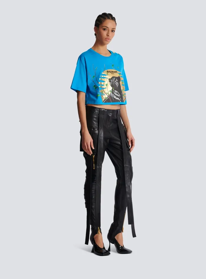 Balmain Trousers And Shorts Women Leather Cargo Trousers With Straps Black