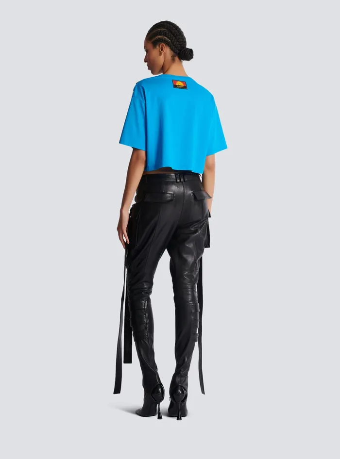 Balmain Trousers And Shorts Women Leather Cargo Trousers With Straps Black