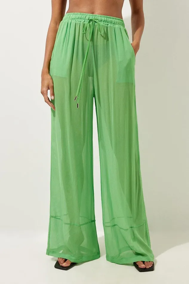 Beachwear Women Karen Millen Wide Leg Woven Beach Trousers Green