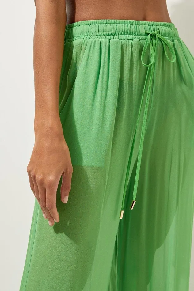 Beachwear Women Karen Millen Wide Leg Woven Beach Trousers Green
