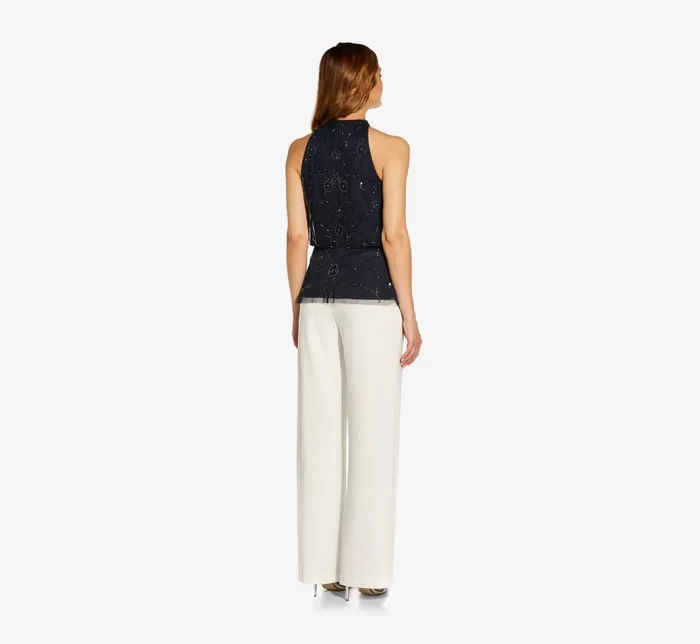 Beaded Dresses Womens Adrianna Papell HandBeaded Blouson Halter Top In Midnight