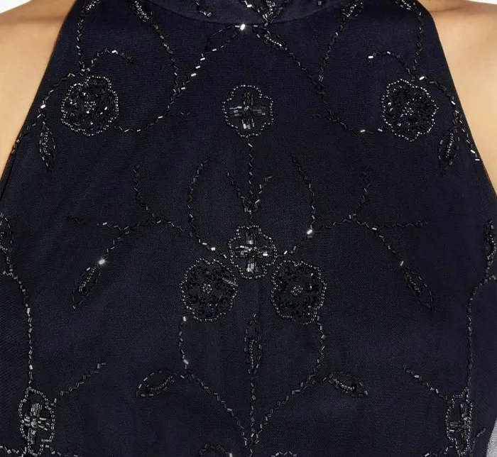 Beaded Dresses Womens Adrianna Papell HandBeaded Blouson Halter Top In Midnight