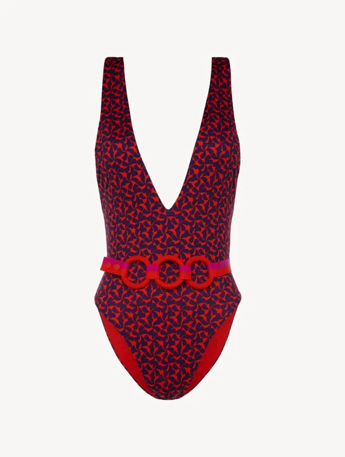 Belted Swimsuit In Red And Blue Swim La Perla OnePiece Bathing Suits