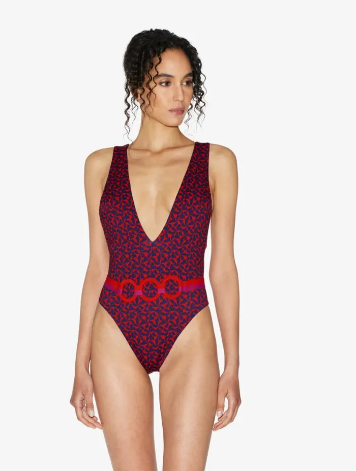 Belted Swimsuit In Red And Blue Swim La Perla OnePiece Bathing Suits