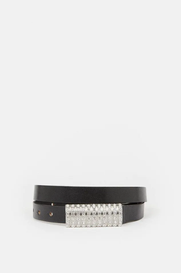 Belts Women Karen Millen Leather Diamante Buckle Belt Black