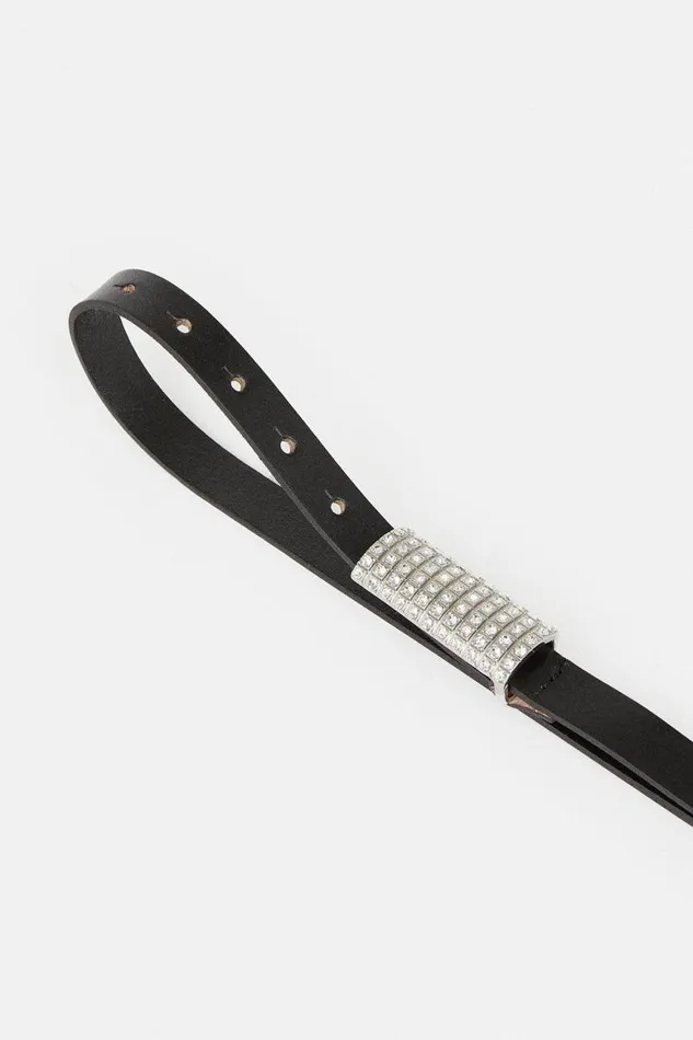 Belts Women Karen Millen Leather Diamante Buckle Belt Black