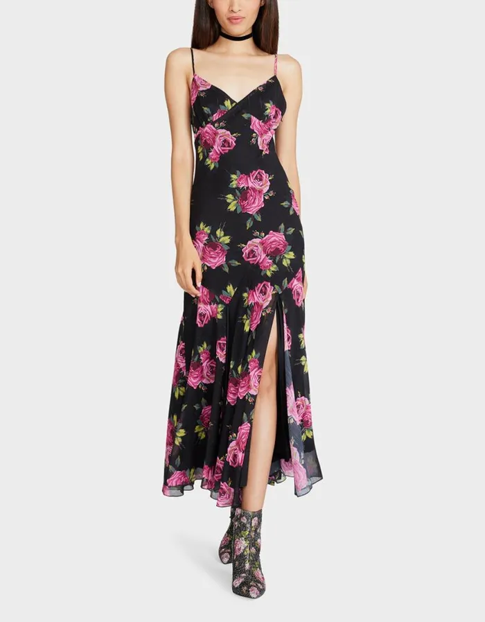 Betsey Johnson Women ADDISON MIDI DRESS PINK ROSE BLACK MULTI Black Multi