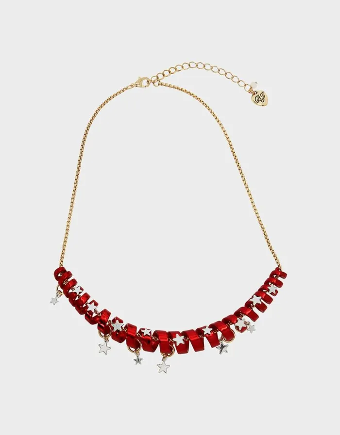Betsey Johnson Women BETSEYS HOLIDAY COIL NECKLACE RED Red
