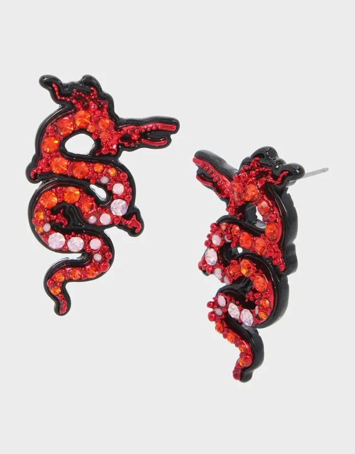 Betsey Johnson Women LOOK INTO YOUR HEART DRAGON POST EARRINGS RED