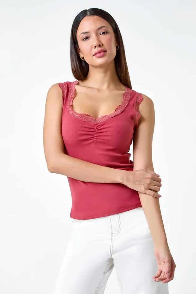 Biscuit Ruched Lace Trim Top Women Roman Tops