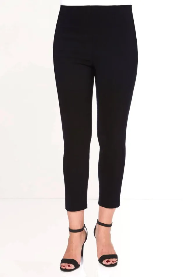 Black 34 Length Stretch Elastic Waist Trouser Women Roman Trousers