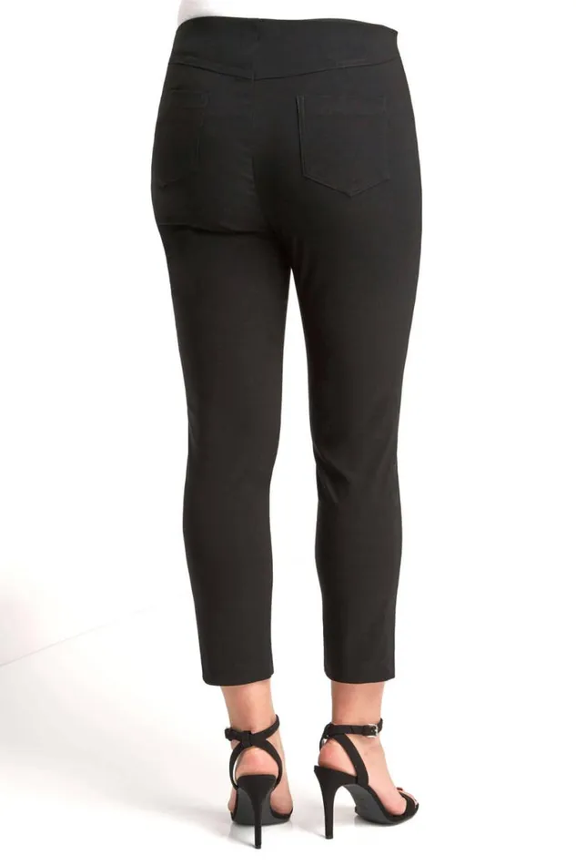 Black 34 Length Stretch Elastic Waist Trouser Women Roman Trousers