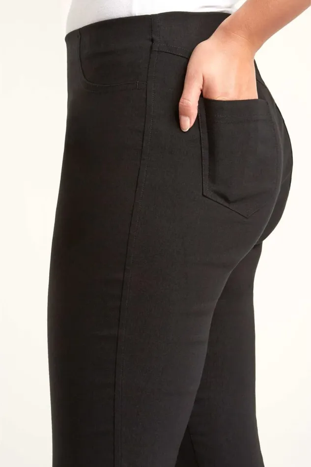 Black 34 Length Stretch Elastic Waist Trouser Women Roman Trousers
