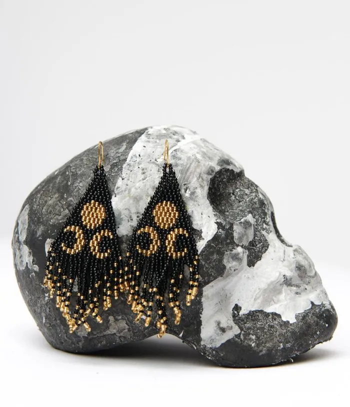 Black and Gold Lunar Reflections Beaded Earrings Accessories Unique Vintage Earrings Black and Gold Lunar Reflections Beaded Earrings Accessories Unique Vintage Earrings