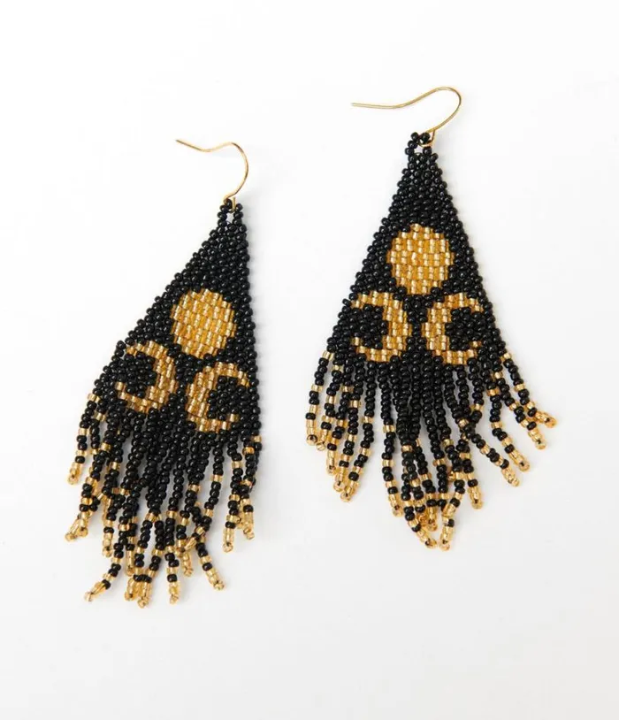 Black and Gold Lunar Reflections Beaded Earrings Accessories Unique Vintage Earrings