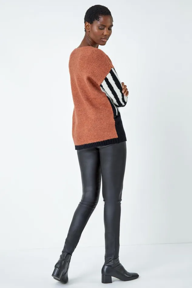 Black Animal Colour Block Jumper Women Roman Knitwear