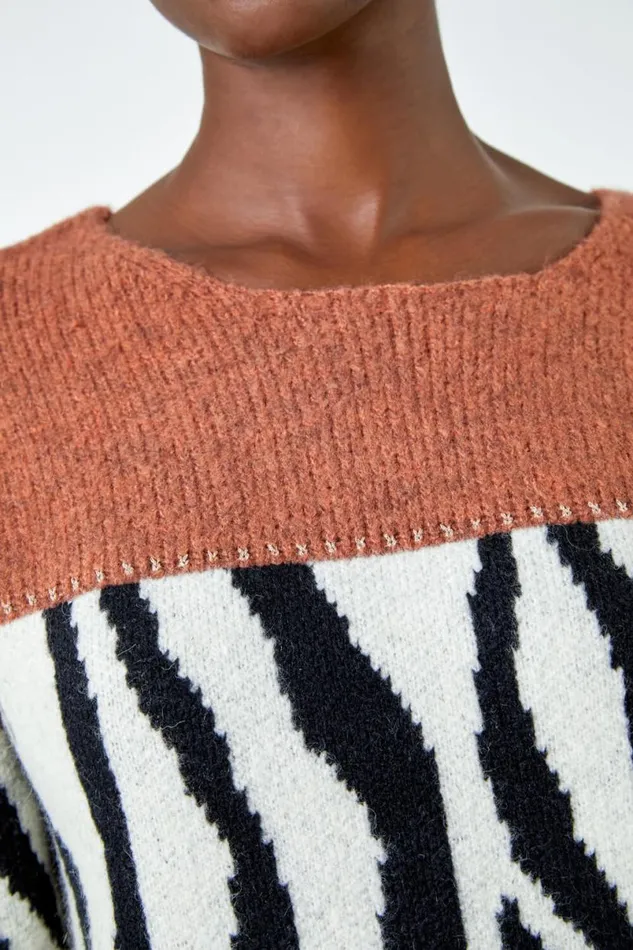 Black Animal Colour Block Jumper Women Roman Knitwear