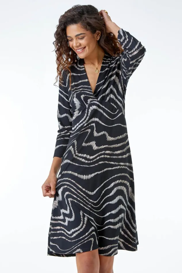 Black Animal Print Stretch Dress Women Roman Dresses