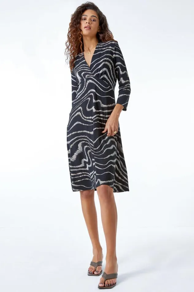 Black Animal Print Stretch Dress Women Roman Dresses