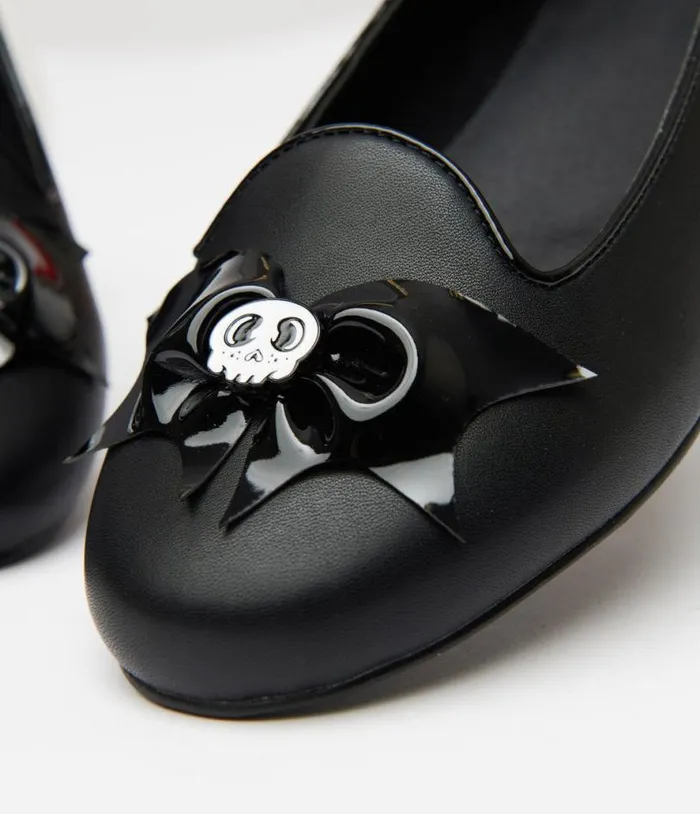 Black Bat and Skull Lydia Flats HalloweenShoes Unique Vintage Flats