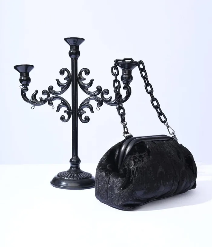 Black Chandelier Embossed Velvet Handbag Halloween Unique Vintage Accessories Black Chandelier Embossed Velvet Handbag Halloween Unique Vintage Accessories