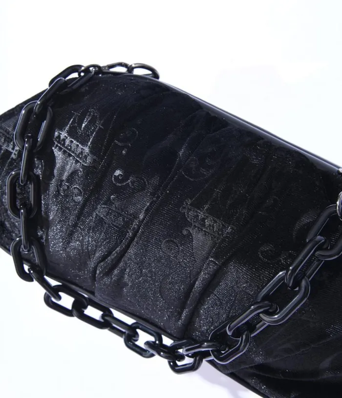 Black Chandelier Embossed Velvet Handbag Halloween Unique Vintage Accessories