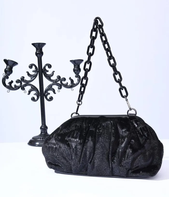 Black Chandelier Embossed Velvet Handbag Halloween Unique Vintage Accessories