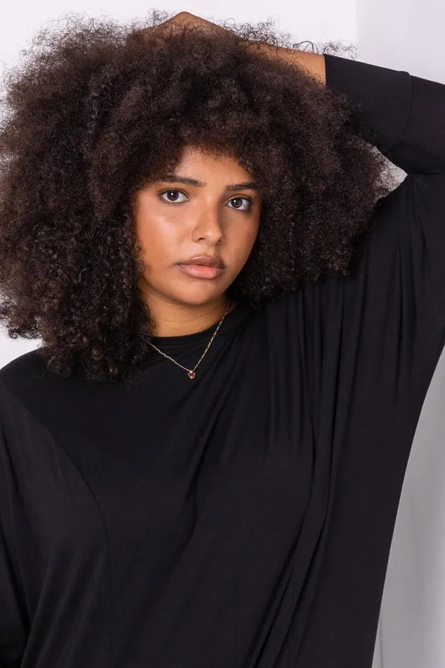 Black Curve Crew Neck Long Sleeve Top Women Roman Tops
