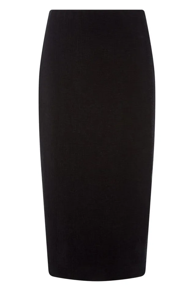 Black Jersey Textured Elastic Waist Pencil Skirt Women Roman Skirts