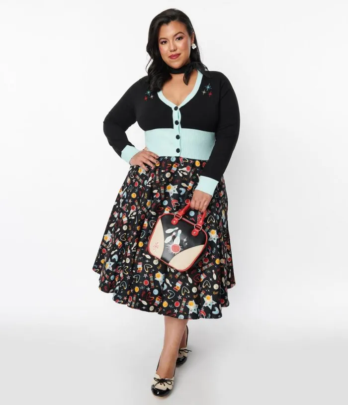 Black Let039s Go Bowling Swing Skirt ClothingPlus Unique Vintage Skirts